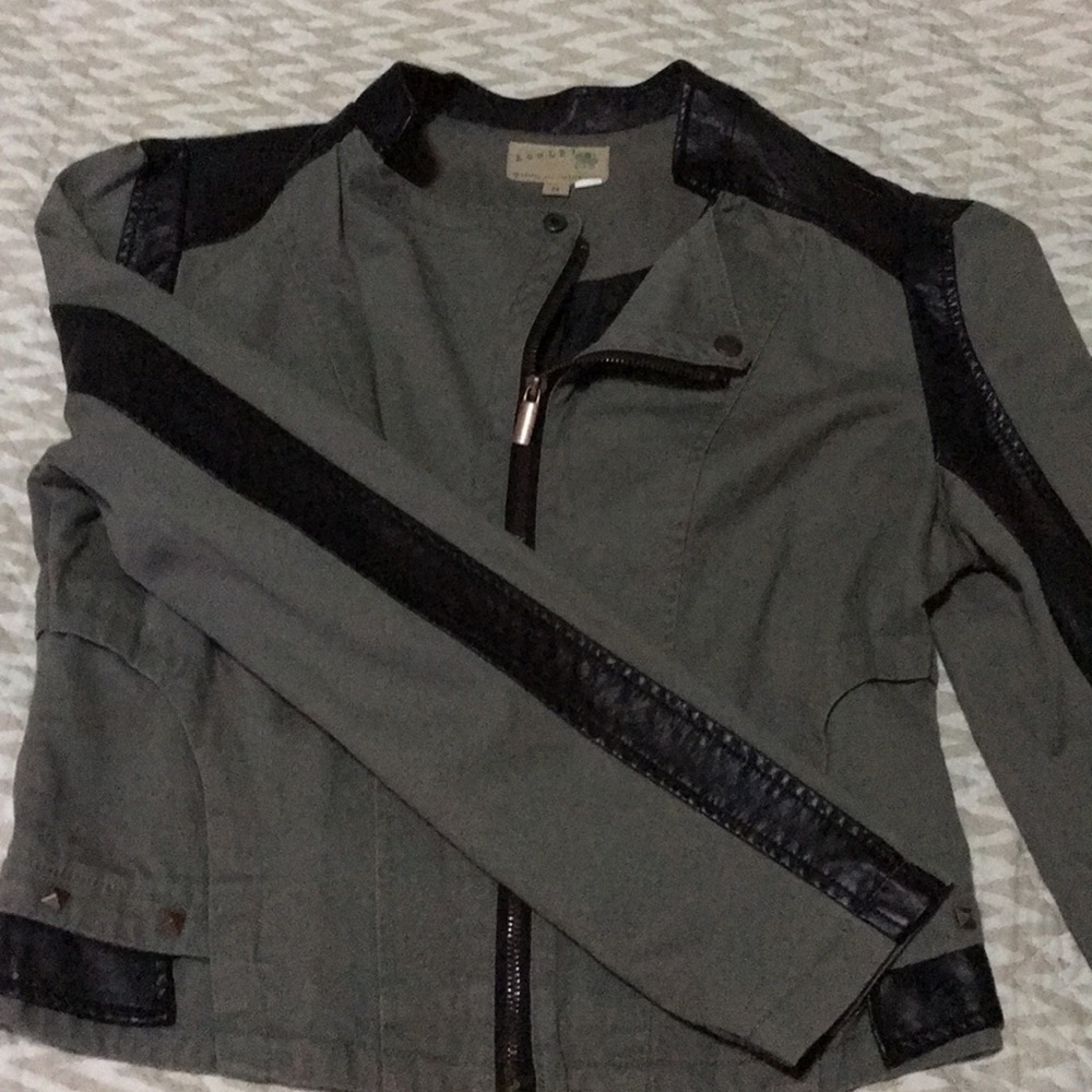 Olive green and faux black leather